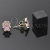 Oro Laminado Stud Earring, Gold Filled Style Teddy Bear Design, Pink Enamel Finish, Golden Finish, 02.64.0405 *PROMO*