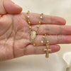 Gold Plated Thin Rosary, Guadalupe and Crucifix Design, Diamond Cutting Finish, Tricolor, 09.59.0017.1.20