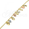 Oro Laminado Charm Anklet , Gold Filled Style Heart Design, with White Crystal, Polished, Tricolor, 03.331.0023.10