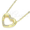 Oro Laminado Pendant Necklace, Gold Filled Style Heart Design, with White Micro Pave, Polished, Golden Finish, 04.156.0329.20