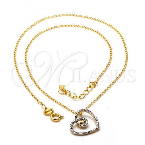 Oro Laminado Pendant Necklace, Gold Filled Style Heart Design, Matte Finish, Two Tone, 04.09.0048.18
