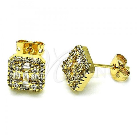 Oro Laminado Stud Earring, Gold Filled Style with White Micro Pave and White Cubic Zirconia, Polished, Golden Finish, 02.342.0194
