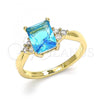 Oro Laminado Multi Stone Ring, Gold Filled Style with Blue Topaz and White Cubic Zirconia, Polished, Golden Finish, 01.210.0119.4.08