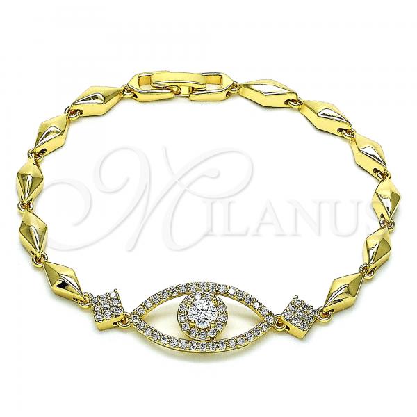 Oro Laminado Fancy Bracelet, Gold Filled Style with White Cubic Zirconia and White Micro Pave, Polished, Golden Finish, 03.283.0086.08