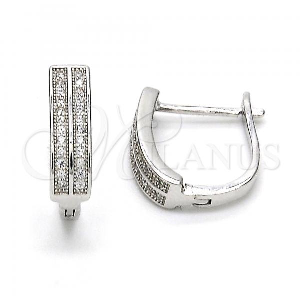 Sterling Silver Huggie Hoop, with White Micro Pave, Polished, Rhodium Finish, 02.175.0044.15