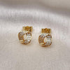 Oro Laminado Stud Earring, Gold Filled Style with White Micro Pave, Polished, Golden Finish, 02.283.0065