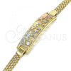 Oro Laminado Fancy Bracelet, Gold Filled Style Elephant Design, with White Crystal, Polished, Tricolor, 03.380.0020.08