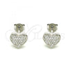 Sterling Silver Stud Earring, Heart Design, with White Cubic Zirconia, Polished, Rhodium Finish, 02.369.0001