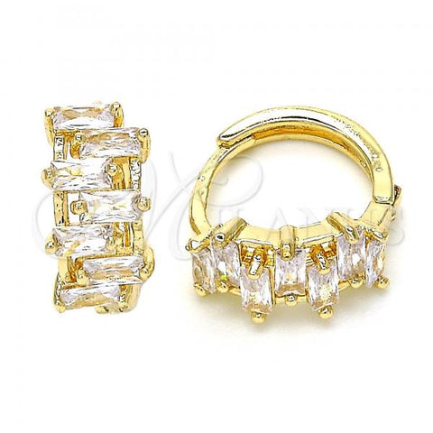 Oro Laminado Huggie Hoop, Gold Filled Style with White Cubic Zirconia, Polished, Golden Finish, 02.210.0080.15