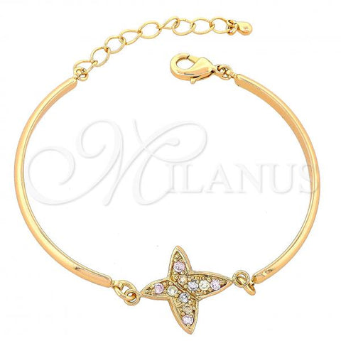 Oro Laminado Fancy Bracelet, Gold Filled Style Butterfly Design, with Multicolor Cubic Zirconia, Polished, Golden Finish, 03.65.1133.1