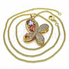Oro Laminado Pendant Necklace, Gold Filled Style Butterfly Design, with Multicolor Cubic Zirconia and White Micro Pave, Polished, Golden Finish, 04.323.0012.20