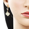 Oro Laminado Dangle Earring, Gold Filled Style Four-leaf Clover Design, Diamond Cutting Finish, Golden Finish, 02.414.0014