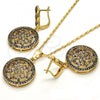 Oro Laminado Earring and Pendant Adult Set, Gold Filled Style with White Crystal and White Micro Pave, Polished, Golden Finish, 10.314.0004.1
