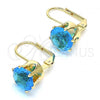 Oro Laminado Leverback Earring, Gold Filled Style with Blue Topaz Cubic Zirconia, Polished, Golden Finish, 5.128.062
