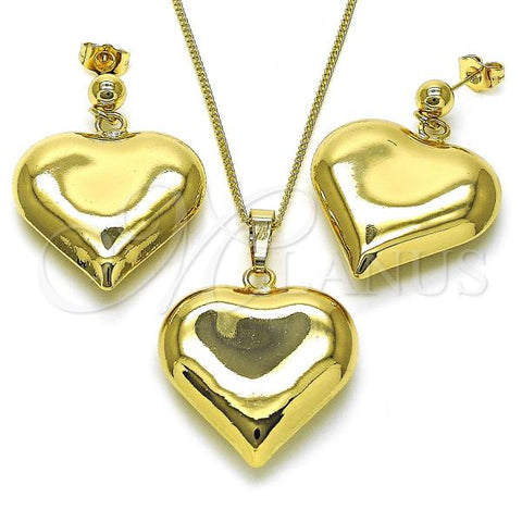 Oro Laminado Earring and Pendant Adult Set, Gold Filled Style Heart and Hollow Design, Polished, Golden Finish, 10.163.0017