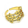 Oro Laminado Multi Stone Ring, Gold Filled Style Star Design, with White Micro Pave, Polished, Golden Finish, 01.102.0005