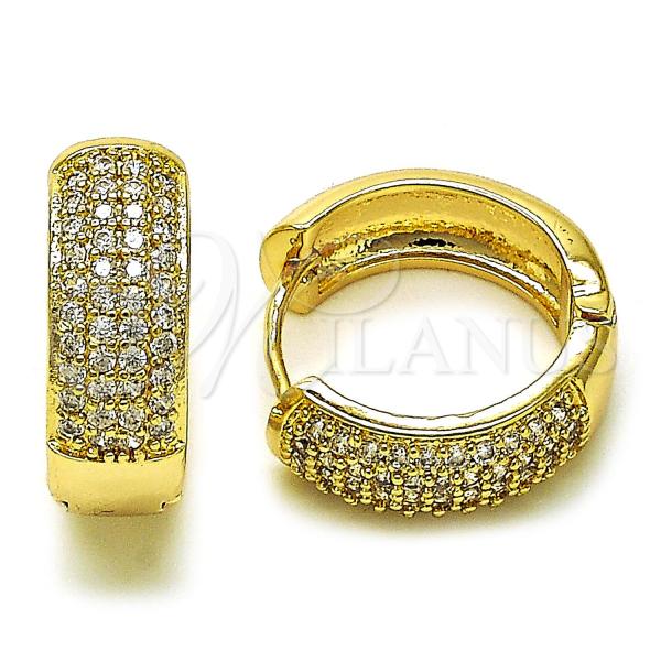 Oro Laminado Huggie Hoop, Gold Filled Style with White Cubic Zirconia, Polished, Golden Finish, 02.283.0123.20