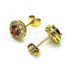 Oro Laminado Stud Earring, Gold Filled Style with Garnet and White Cubic Zirconia, Polished, Golden Finish, 02.344.0081.6