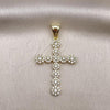 Oro Laminado Religious Pendant, Gold Filled Style Cross Design, with White Micro Pave, Polished, Golden Finish, 05.102.0038