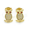 Oro Laminado Stud Earring, Gold Filled Style Owl Design, with Garnet Cubic Zirconia and White Micro Pave, Polished, Golden Finish, 02.156.0291