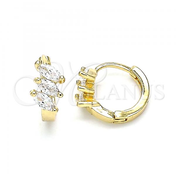Oro Laminado Huggie Hoop, Gold Filled Style with White Cubic Zirconia, Polished, Golden Finish, 02.210.0642.12