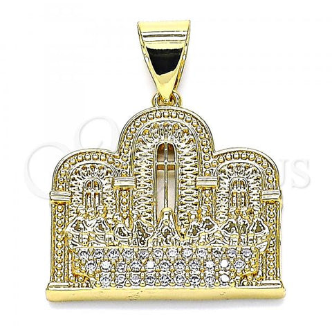 Oro Laminado Religious Pendant, Gold Filled Style with White Micro Pave, Polished, Golden Finish, 05.342.0069