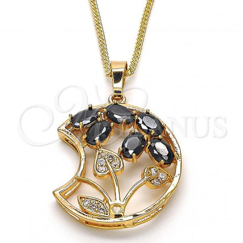 Oro Laminado Pendant Necklace, Gold Filled Style with Black and White Cubic Zirconia, Polished, Golden Finish, 04.210.0005.18