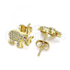 Oro Laminado Stud Earring, Gold Filled Style Elephant Design, with White and Ruby Micro Pave, Polished, Golden Finish, 02.342.0174