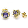 Oro Laminado Stud Earring, Gold Filled Style with Amethyst Cubic Zirconia and White Micro Pave, Polished, Golden Finish, 02.344.0102.1