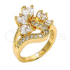 Oro Laminado Multi Stone Ring, Gold Filled Style Teardrop Design, with White Cubic Zirconia, Polished, Golden Finish, 01.210.0023.07 (Size 7)