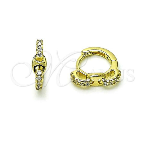 Oro Laminado Huggie Hoop, Gold Filled Style Puff Mariner Design, with White Micro Pave, Polished, Golden Finish, 02.213.0737.10