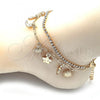 Oro Laminado Charm Anklet , Gold Filled Style Sun and Moon Design, with White Crystal, Polished, Golden Finish, 03.372.0010.10