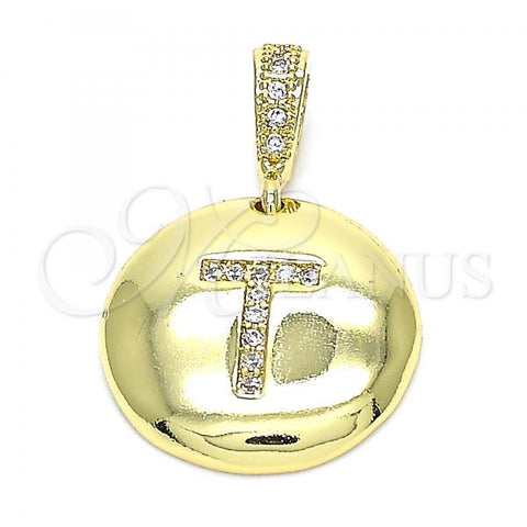 Oro Laminado Fancy Pendant, Gold Filled Style Initials Design, with White Cubic Zirconia, Polished, Golden Finish, 05.341.0014