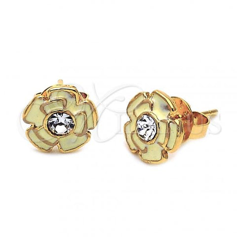Oro Laminado Stud Earring, Gold Filled Style Flower Design, White Enamel Finish, Golden Finish, 02.64.0262 *PROMO*