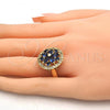 Oro Laminado Multi Stone Ring, Gold Filled Style Flower Design, with Sapphire Blue and White Cubic Zirconia, Polished, Golden Finish, 01.266.0020.2.08 (Size 8)