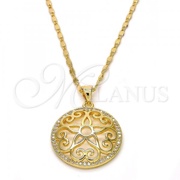 Oro Laminado Pendant Necklace, Gold Filled Style Flower Design, with White Micro Pave, Polished, Golden Finish, 04.195.0003.20