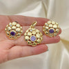 Oro Laminado Earring and Pendant Adult Set, Gold Filled Style with Amethyst and White Crystal, Polished, Golden Finish, 10.59.0104