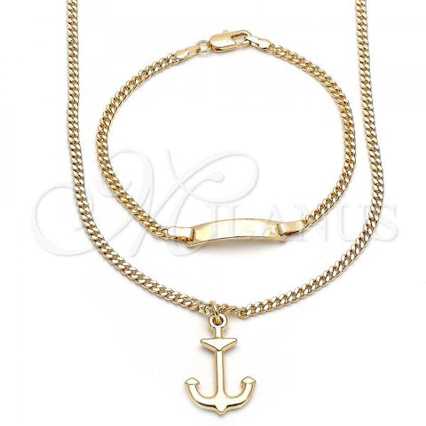 Oro Laminado Earring and Pendant Children Set, Gold Filled Style Anchor Design, Polished, Golden Finish, 06.63.0230