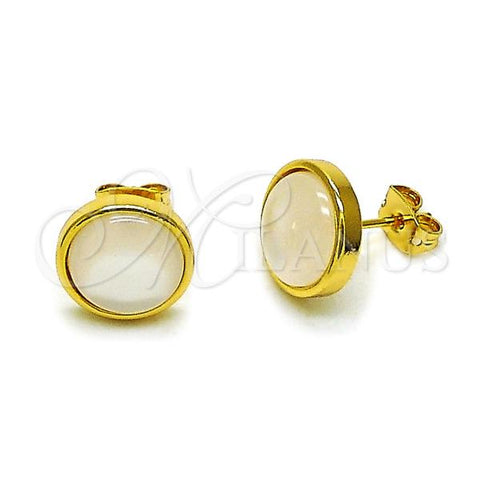 Oro Laminado Stud Earring, Gold Filled Style with Ivory Opal, Polished, Golden Finish, 02.342.0357