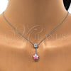 Rhodium Plated Pendant Necklace, Flower Design, with Light Rose Swarovski Crystals and White Cubic Zirconia, Polished, Rhodium Finish, 04.239.0048.16