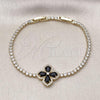 Oro Laminado Tennis Bracelet, Gold Filled Style Four-leaf Clover Design, with Black and White Cubic Zirconia, Polished, Golden Finish, 03.284.0038.3.08