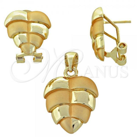 Oro Laminado Earring and Pendant Adult Set, Gold Filled Style Leaf Design, Polished, Golden Finish, 10.59.0147