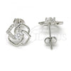 Sterling Silver Stud Earring, with White Cubic Zirconia and White Micro Pave, Polished, Rhodium Finish, 02.285.0014