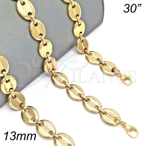 Oro Laminado Basic Necklace, Gold Filled Style Puff Mariner Design, Polished, Golden Finish, 04.116.0063.30