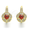 Oro Laminado Leverback Earring, Gold Filled Style Star and Flower Design, with Garnet Cubic Zirconia and White Micro Pave, Polished, Golden Finish, 02.195.0050.1