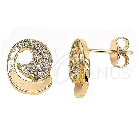 Oro Laminado Stud Earring, Gold Filled Style with White Micro Pave, Polished, Golden Finish, 02.195.0039