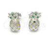 Sterling Silver Stud Earring, Pineapple Design, with Green and White Micro Pave, Polished,, 02.285.0036