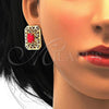 Oro Laminado Earring and Pendant Adult Set, Gold Filled Style with Ruby Opal and White Crystal, Resin Finish, Golden Finish, 10.262.0007.3