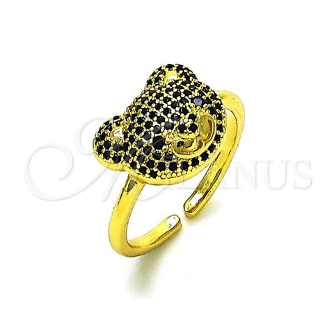 Oro Laminado Multi Stone Ring, Gold Filled Style Teddy Bear Design, with Black Micro Pave, Polished, Golden Finish, 01.368.0019