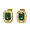 Oro Laminado Stud Earring, Gold Filled Style with Emerald Crystal and Ivory Pearl, Polished, Golden Finish, 02.379.0041